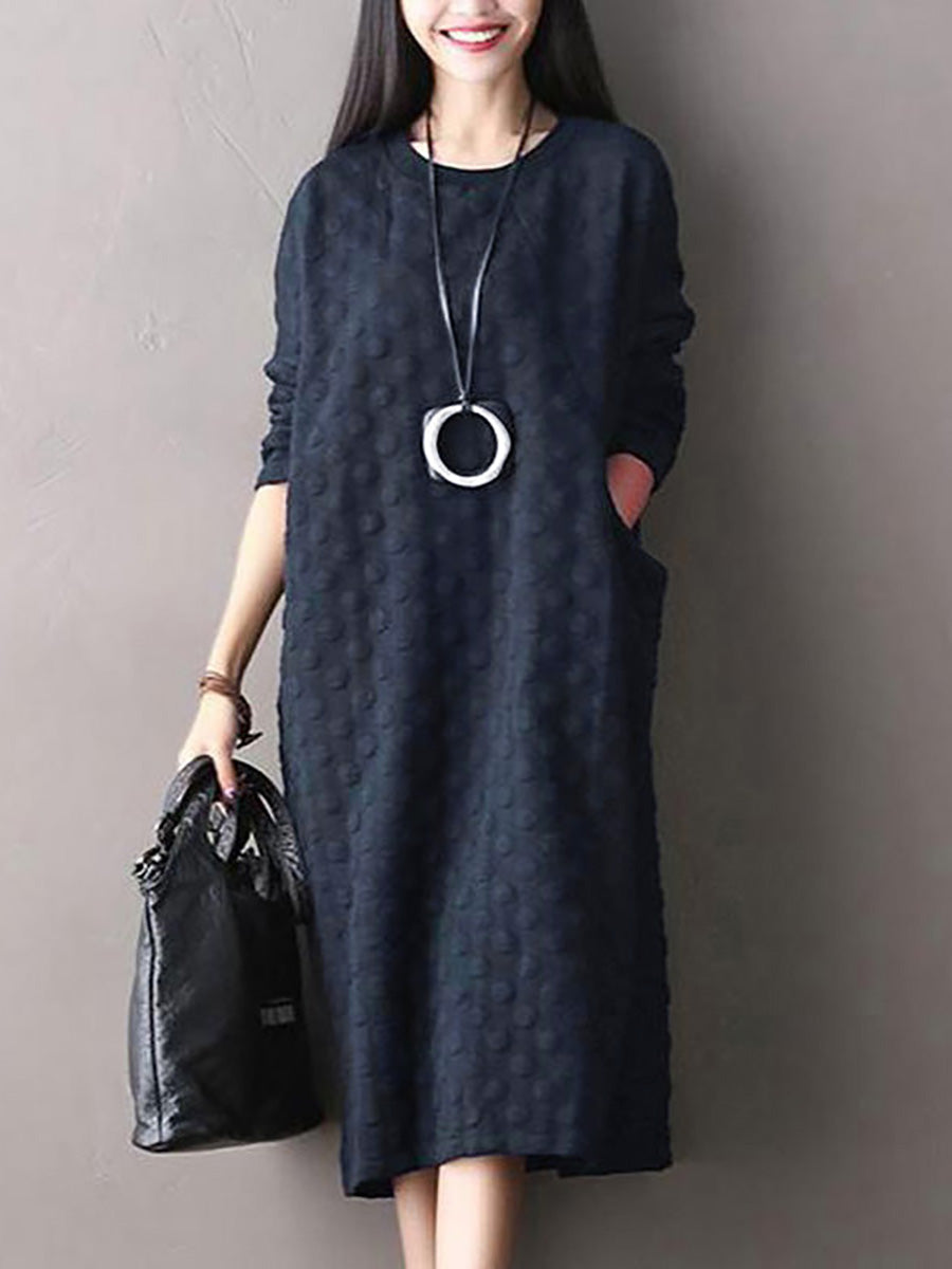 Lyssara | Midi-jurk met stippen in grote maten – casual katoenen model met lange mouwen