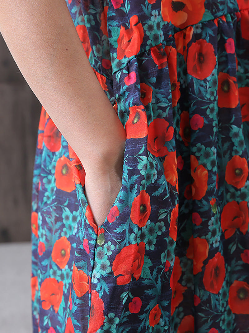 Quenaya | Luchtige katoen-linnen jurk met bloemenprint – Zomerse jurk met een losse A-lijn