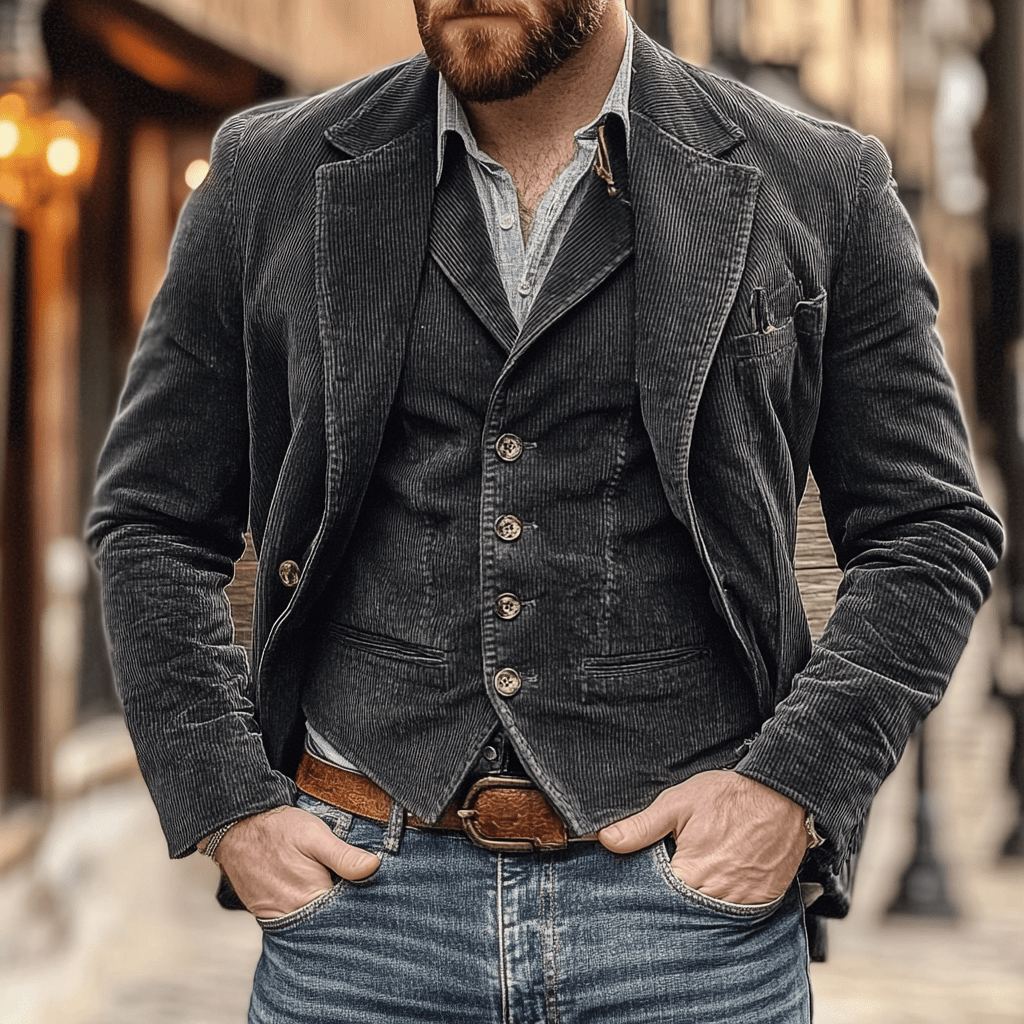 Caldenn | Ensemble blazer et gilet en velours côtelé pour homme – Élégant, coupe ajustée, formel et décontracté