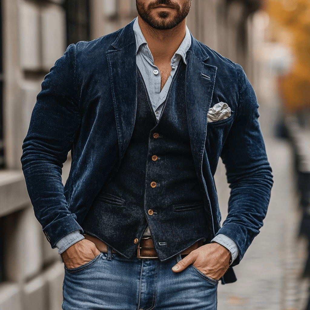 Caldenn | Ensemble blazer et gilet en velours côtelé pour homme – Élégant, coupe ajustée, formel et décontracté