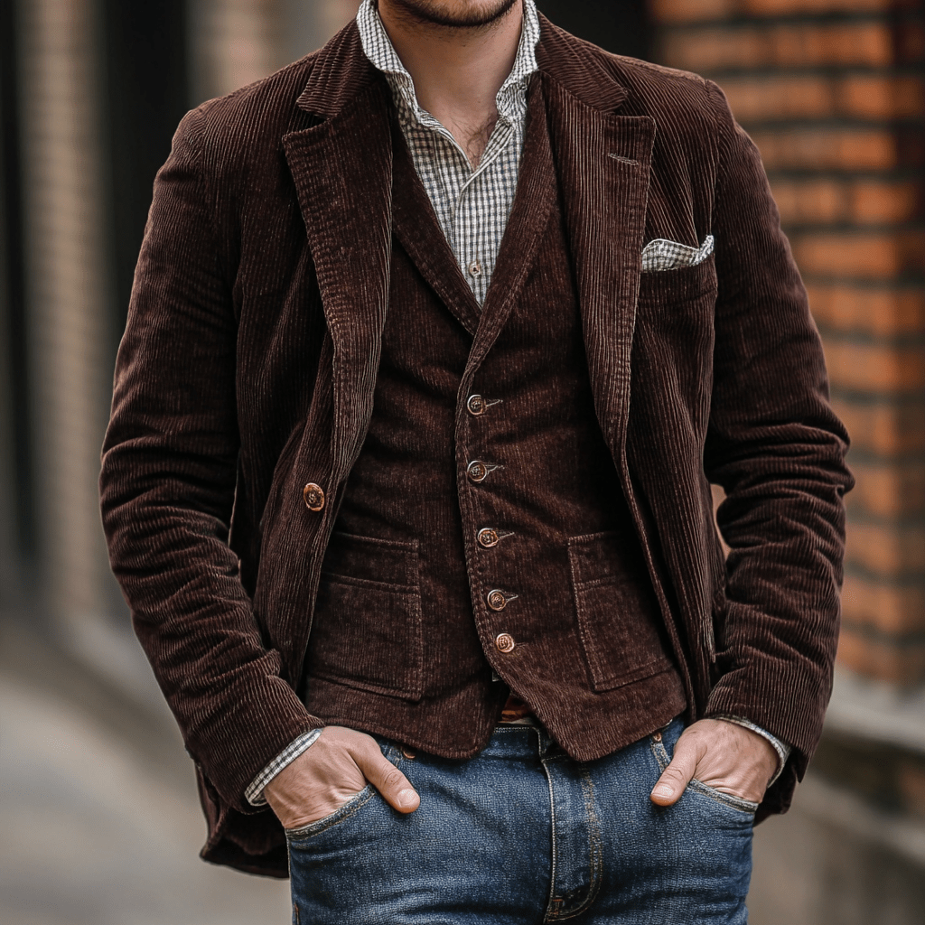 Caldenn | Ensemble blazer et gilet en velours côtelé pour homme – Élégant, coupe ajustée, formel et décontracté