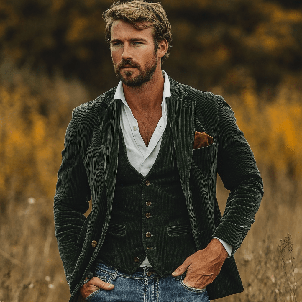 Caldenn | Ensemble blazer et gilet en velours côtelé pour homme – Élégant, coupe ajustée, formel et décontracté