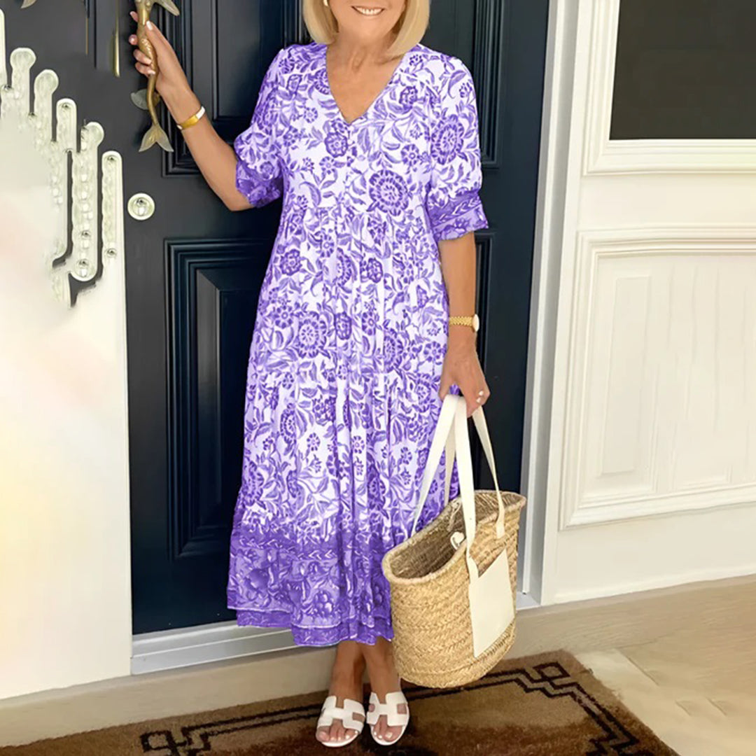 Bianca | Casual Midi-jurk met bloemenprint voor dames - Comfortabele, elegante zomerjurk