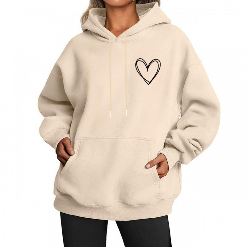 Jorina | Oversized Damen-Hoodie mit minimalistischem Herzprint, weichem Baumwollmischgewebe, lässiger Loungewear