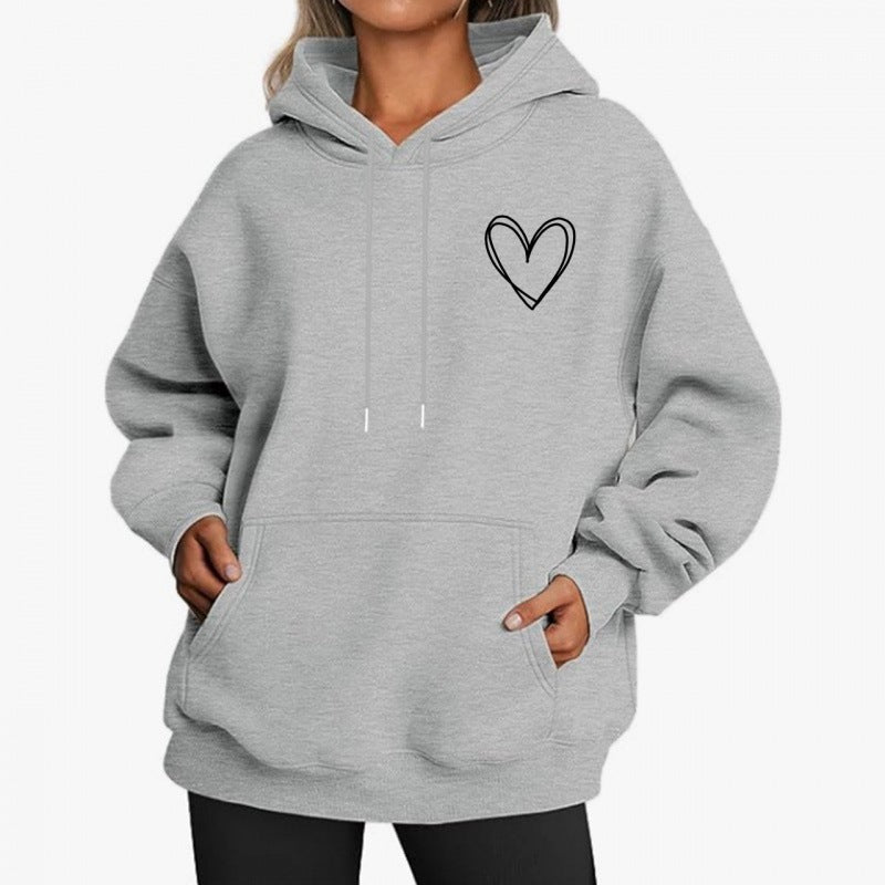 Jorina | Oversized Damen-Hoodie mit minimalistischem Herzprint, weichem Baumwollmischgewebe, lässiger Loungewear