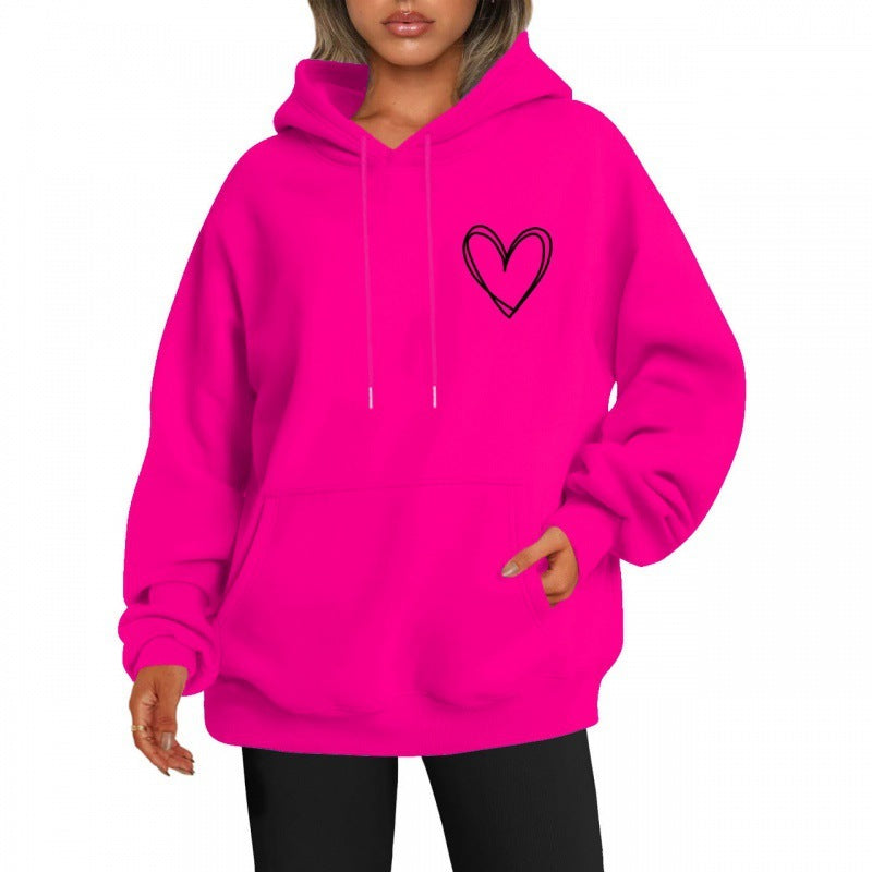 Jorina | Oversized Damen-Hoodie mit minimalistischem Herzprint, weichem Baumwollmischgewebe, lässiger Loungewear