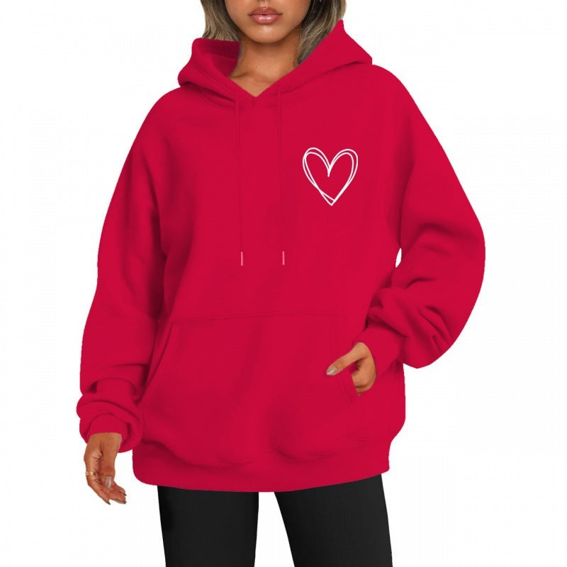 Jorina | Oversized Damen-Hoodie mit minimalistischem Herzprint, weichem Baumwollmischgewebe, lässiger Loungewear