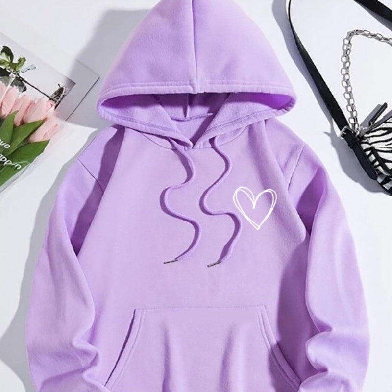 Jorina | Sweat à capuche oversize pour femme, imprimé cœur minimaliste, mélange de coton doux, vêtement d'intérieur décontracté