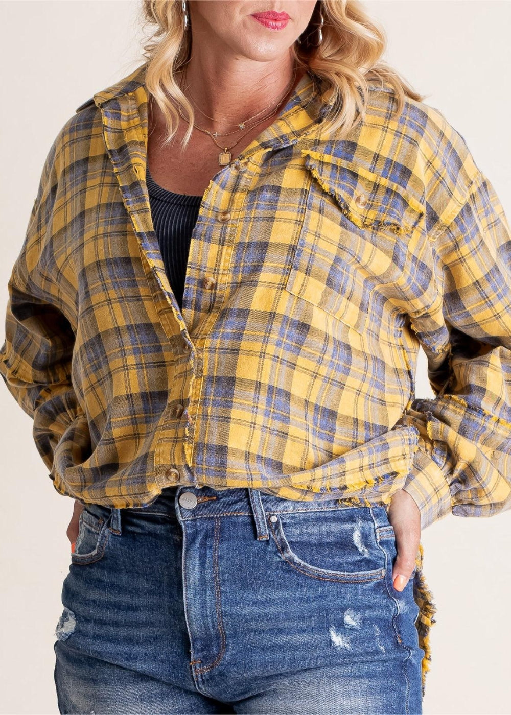 Blanka | Veste-chemise en flanelle rétro oversize à bords francs et poches