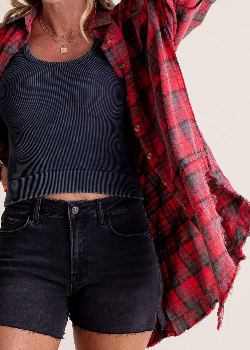 Blanka | Veste-chemise en flanelle rétro oversize à bords francs et poches