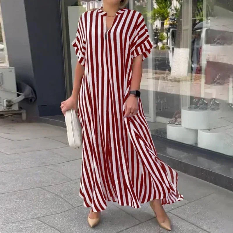 Naela | Gestreepte lange zomerjurk – Lichte maxi-strandoutfit voor dames