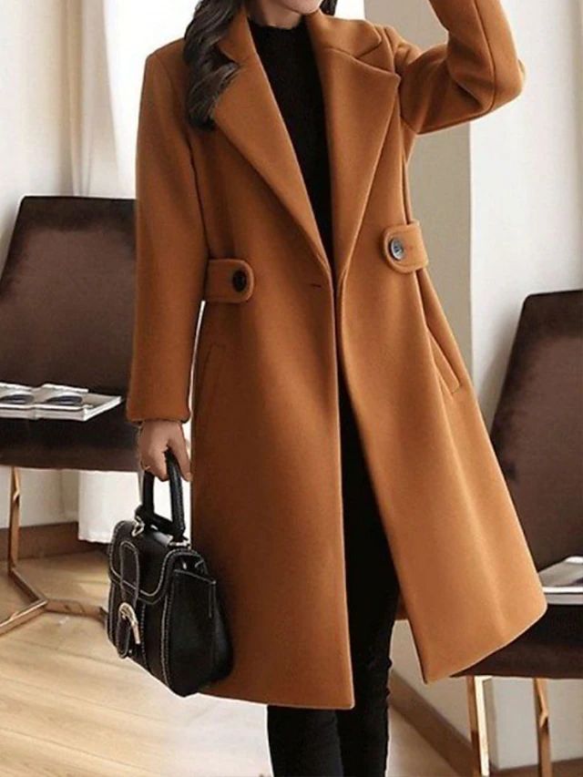 Brinley | Manteau d'hiver en laine pour femme, coupe cintrée, avec ceinture, manteau chaud et élégant, couleur camel