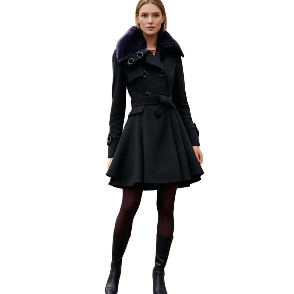 Almera | Manteau d'hiver pour femme – doublure en fourrure, croisé, ceinture, chaud et élégant