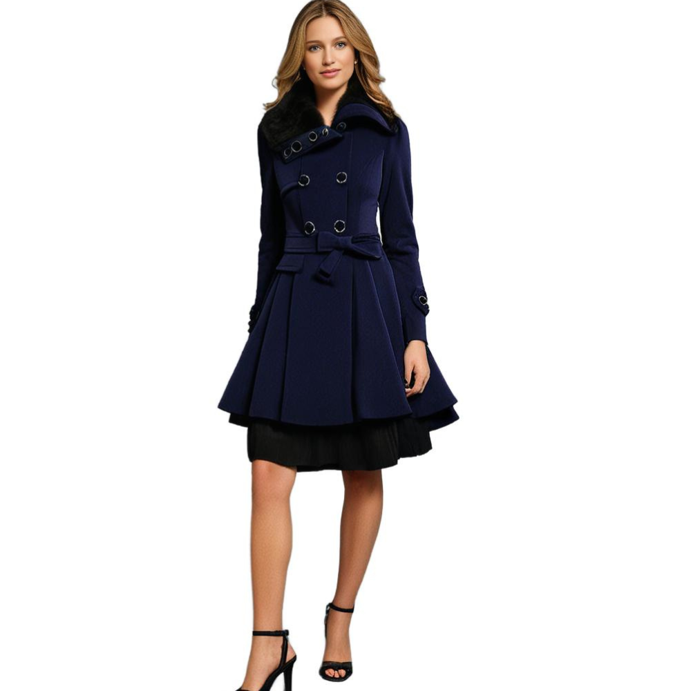 Almera | Manteau d'hiver pour femme – doublure en fourrure, croisé, ceinture, chaud et élégant