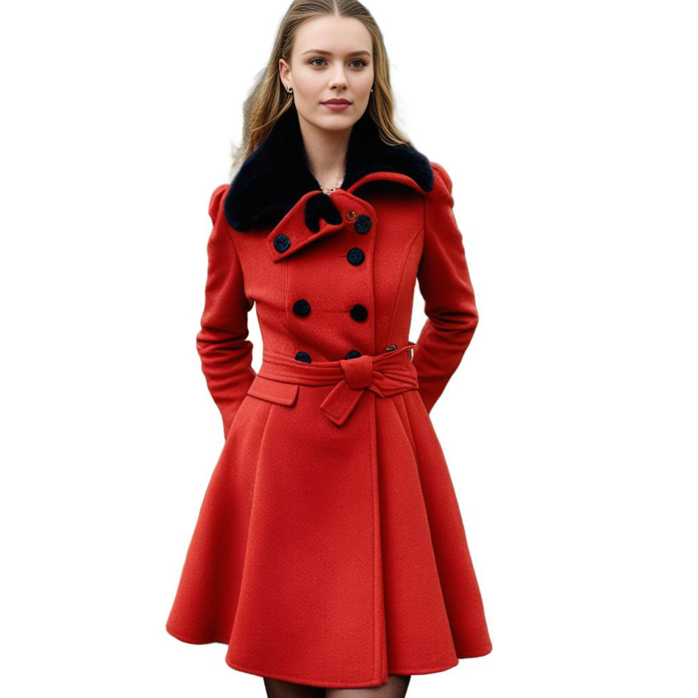 Almera | Manteau d'hiver pour femme – doublure en fourrure, croisé, ceinture, chaud et élégant