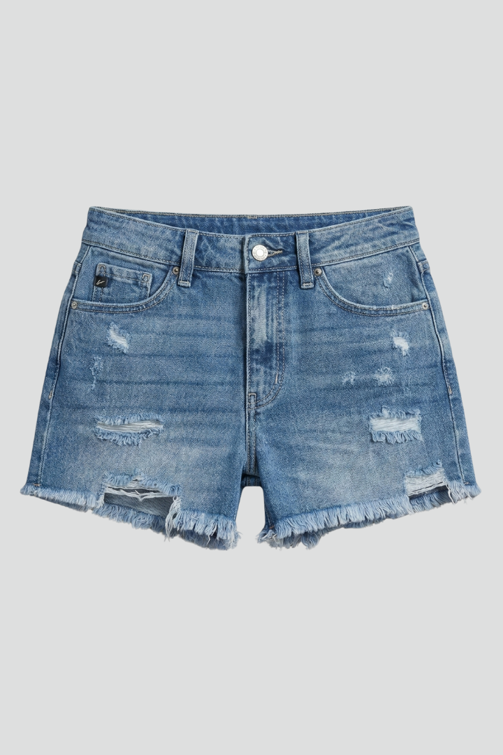 Nicka | Denim shorts voor dames – gerafeld en versleten design, rafelige zoom, casual zomershort