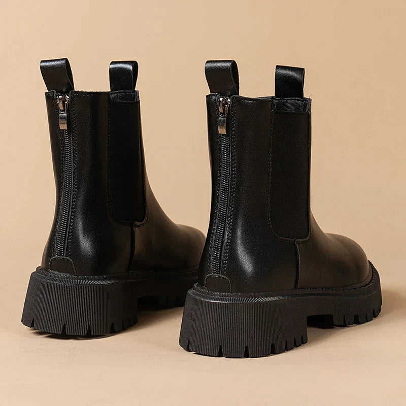 VexStep | Bottines Chelsea à plateforme antidérapantes en cuir pour femmes - Bottines imperméables et confortables