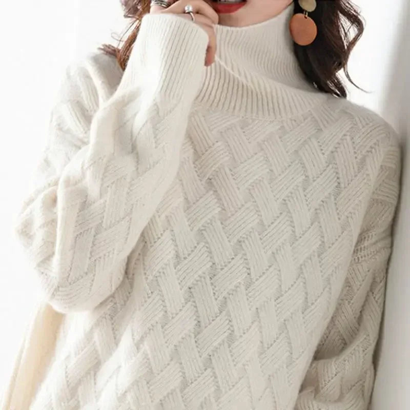 Belvra | Pull oversize en cachemire pour femme – Manches longues, col roulé, doux et chaud.