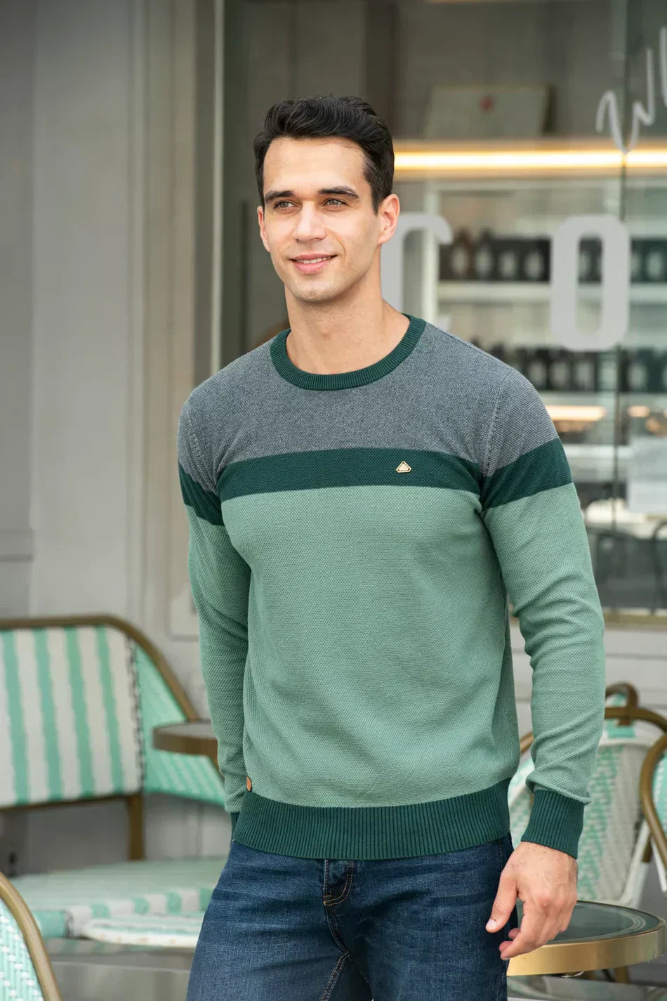 Pryce | Driekleurige trui met ronde hals voor heren – Premium casual gebreide pullover