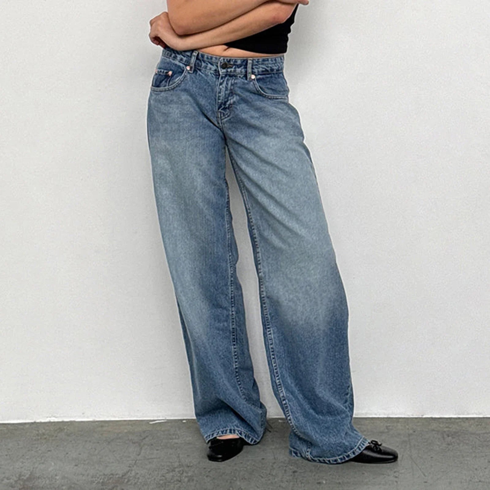 Veyvionnea | Trendy denimbroek met losse pasvorm – Y2K-stijl baggy jeans met lage taille