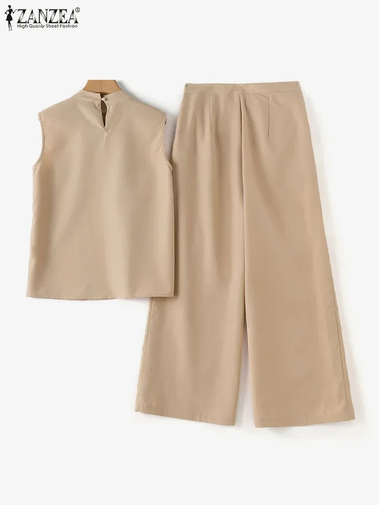 Avaria | Tweedelige set voor dames – Elegante outfit met wijde broek en bijpassende blouse