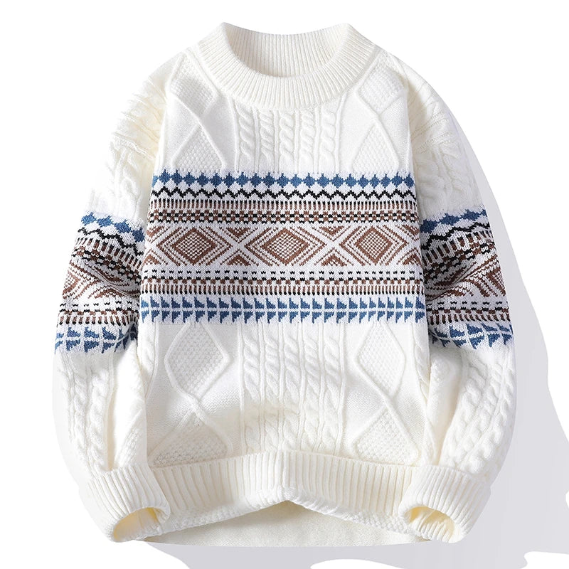 Harkin | Heren trui in tribale stijl – Dikke pullover met jacquard kabelpatroon, casual streetwear