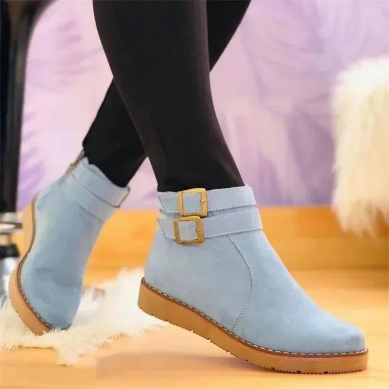 Therella | Bottines orthopédiques chics, aspect daim, boucle à la cheville, chaussures confortables et élégantes