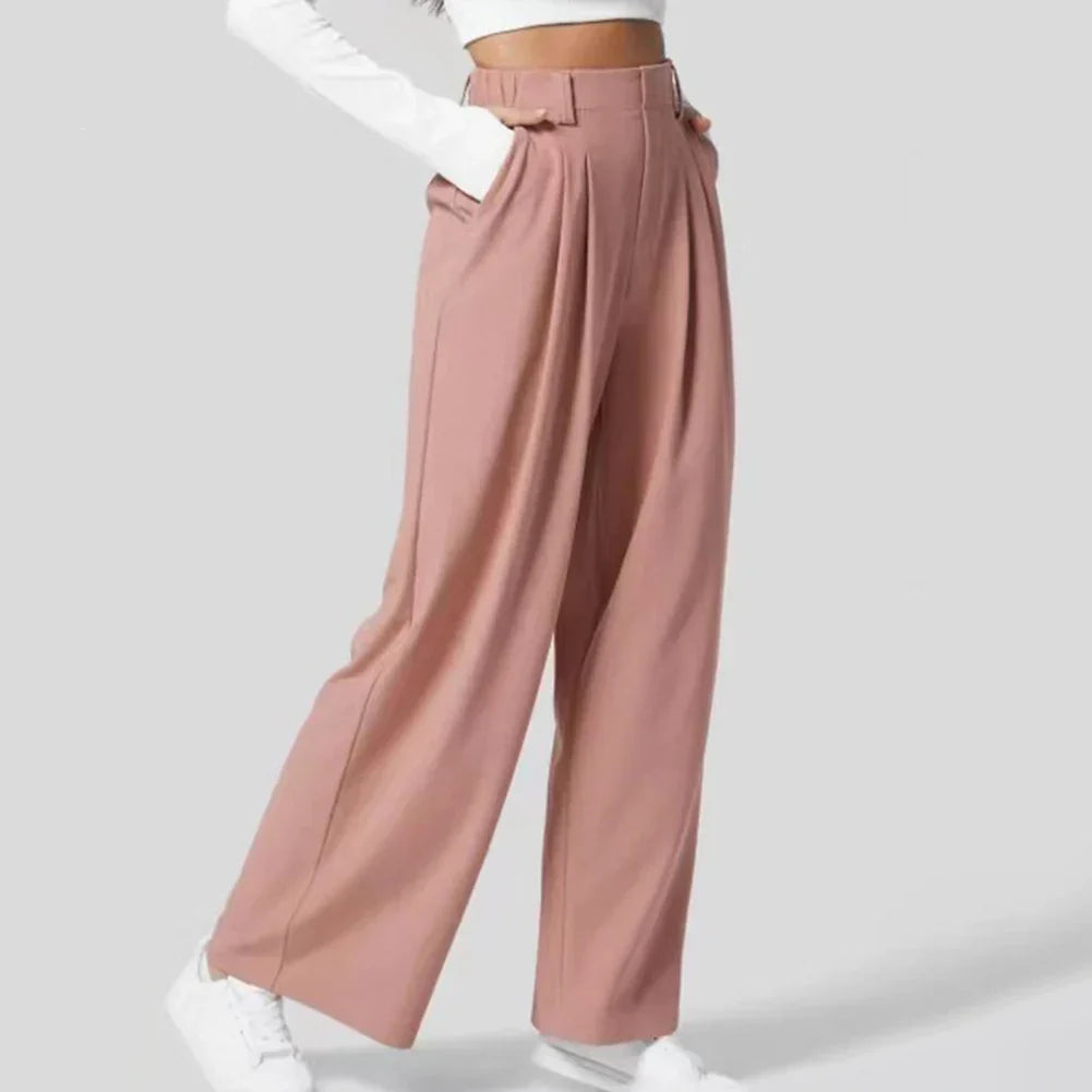 Zira | Dames wijde broek van wafelkatoen – hoge taille elastische lounge broek