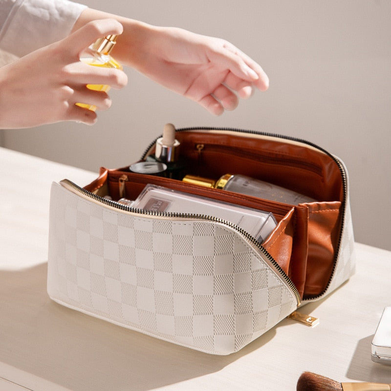 LuxaBag | Trousse de maquillage de luxe à carreaux - organisateur de voyage