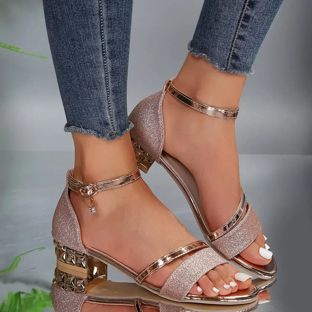 Aurelle | Dames sandalen met lage blokhak – Open teen, elegante geklede schoenen