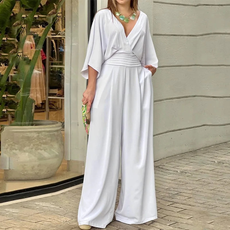 Nolia | Casual-elegante jumpsuit voor dames – Zomerse outfit met wijde pijpen en soepelvallende stof