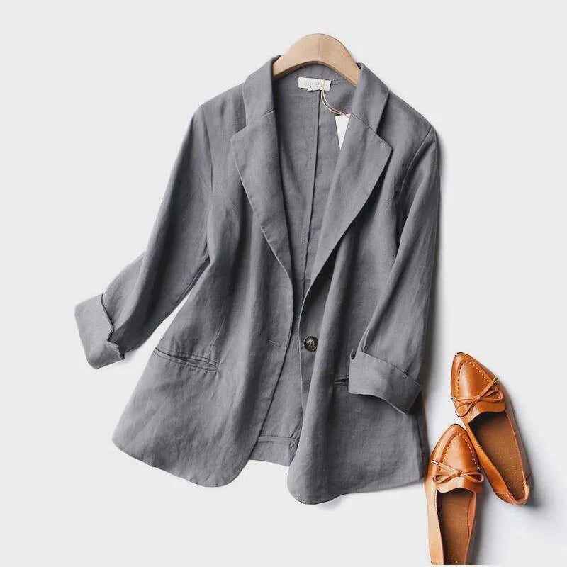 Silvia | Blazer élégant en lin pour femme - Veste cintrée légère, idéale pour le travail et les loisirs