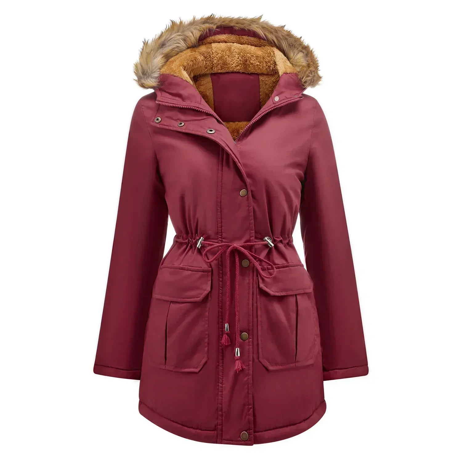 Lieke | Parka d'hiver longue avec col en fausse fourrure, imperméable et coupe-vent, doudoune isolée