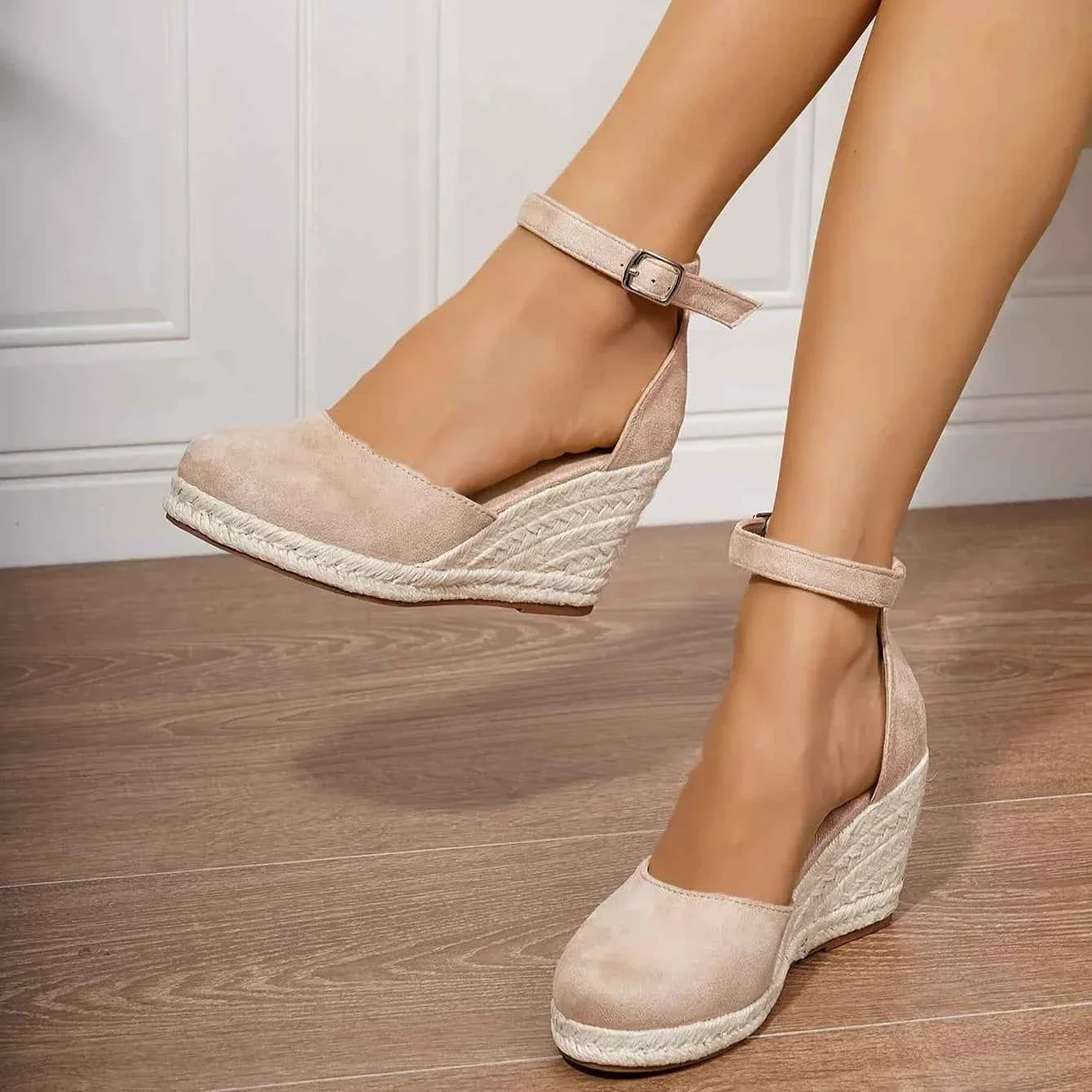 StepCharm | Dames suède espadrille sleehakken – enkelbandje, zomerse hakken