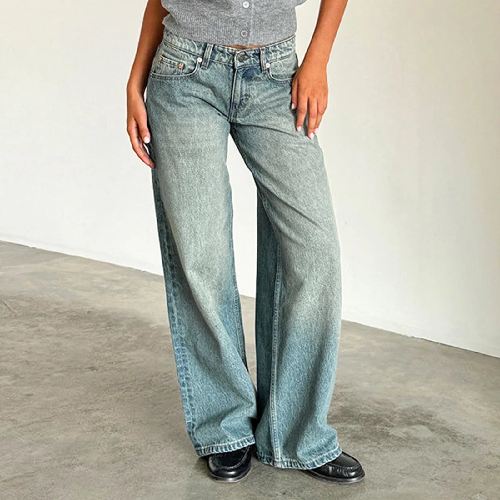 Veyvionnea | Trendy denimbroek met losse pasvorm – Y2K-stijl baggy jeans met lage taille