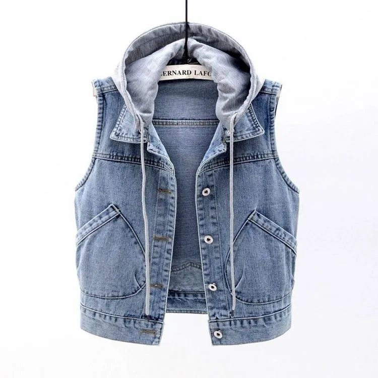 Vivienne | Gilet en jean sans manches à capuche - Veste femme décontractée et élégante