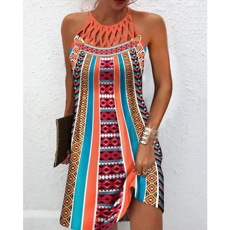 Lyriorae | Dames midi-jurk met print en halternek – luchtige zomerjurk