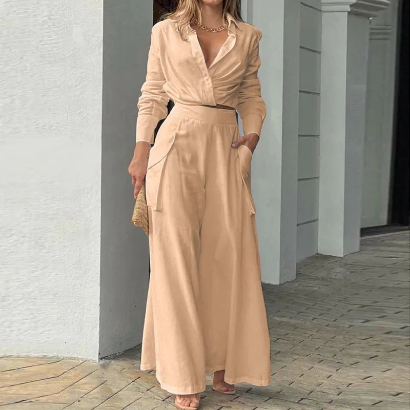 Nela | Tweedelige set voor dames: crop top en palazzo-broek – elegante, casual zomeroutfit