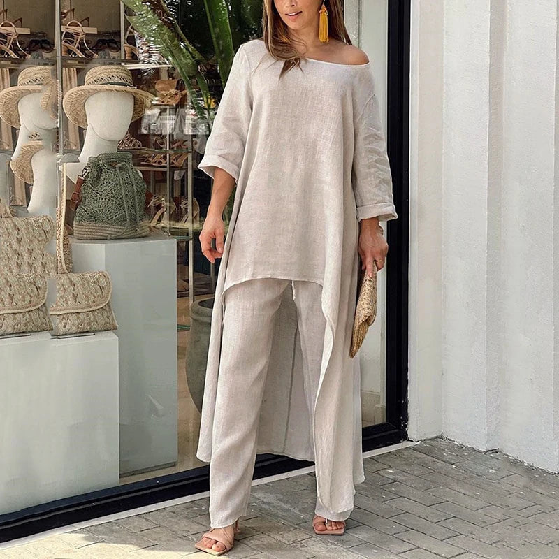 Aysa | Tweedelige set van katoen en linnen voor dames – Ademende zomerse outfit