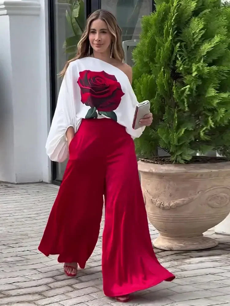 Virae | Dames set met bloemenprint – Elegante roze tweedelige outfit