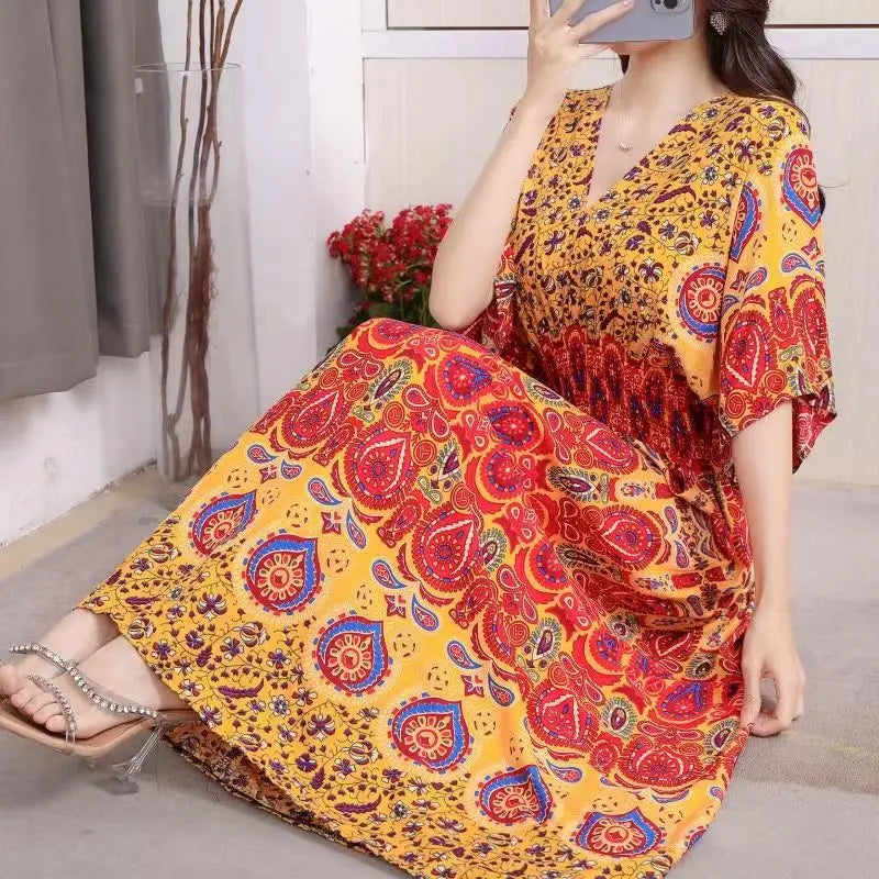 Rielle | Bohemian maxi-jurk voor dames – Lange, soepel vallende casual zomerjurk met print