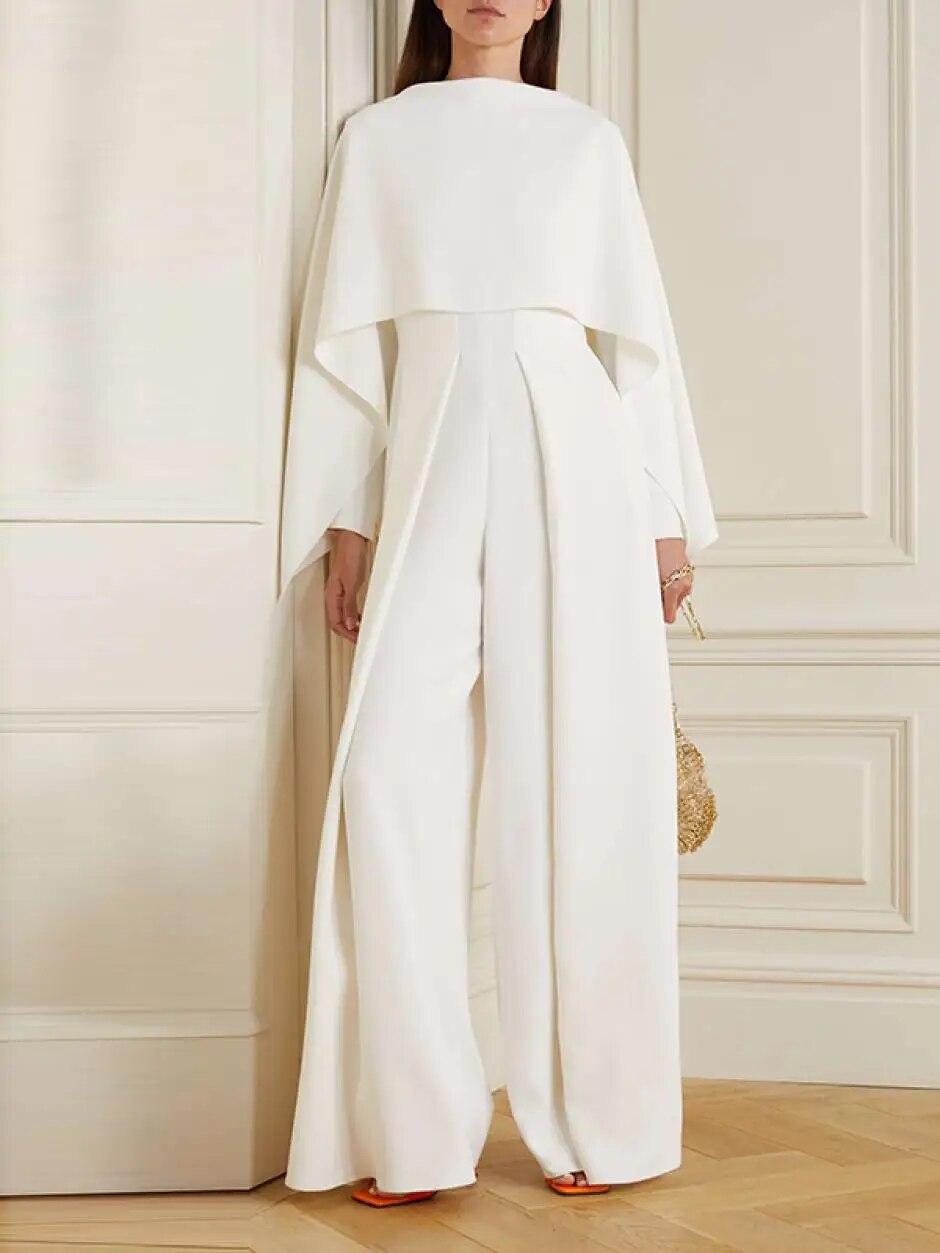 Ysara | Elegante jumpsuit met wijde pijpen en Cape-overlay - Formele feestromper