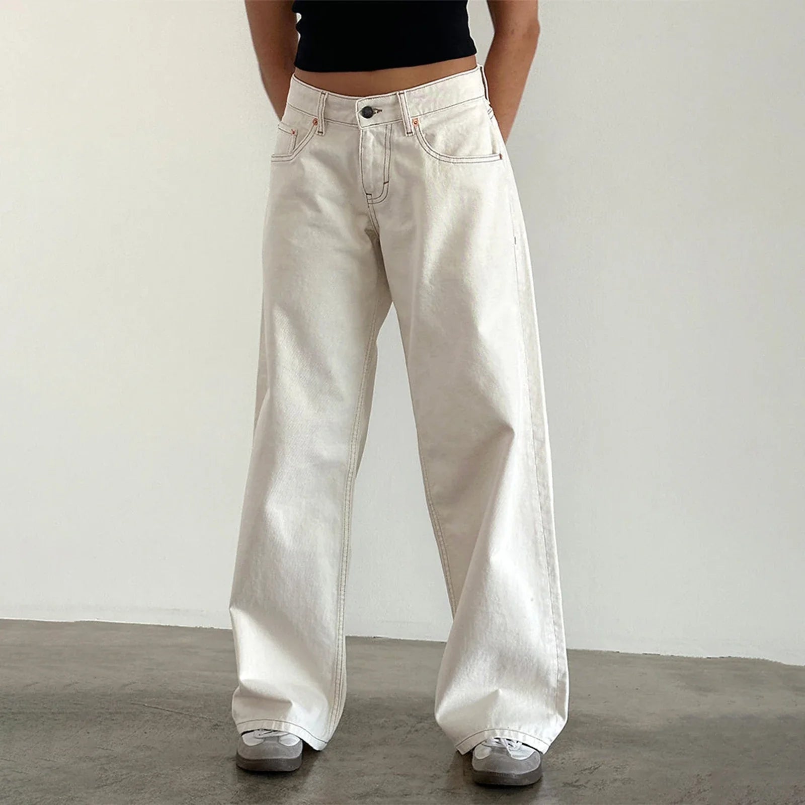 Veyvionnea | Trendy denimbroek met losse pasvorm – Y2K-stijl baggy jeans met lage taille