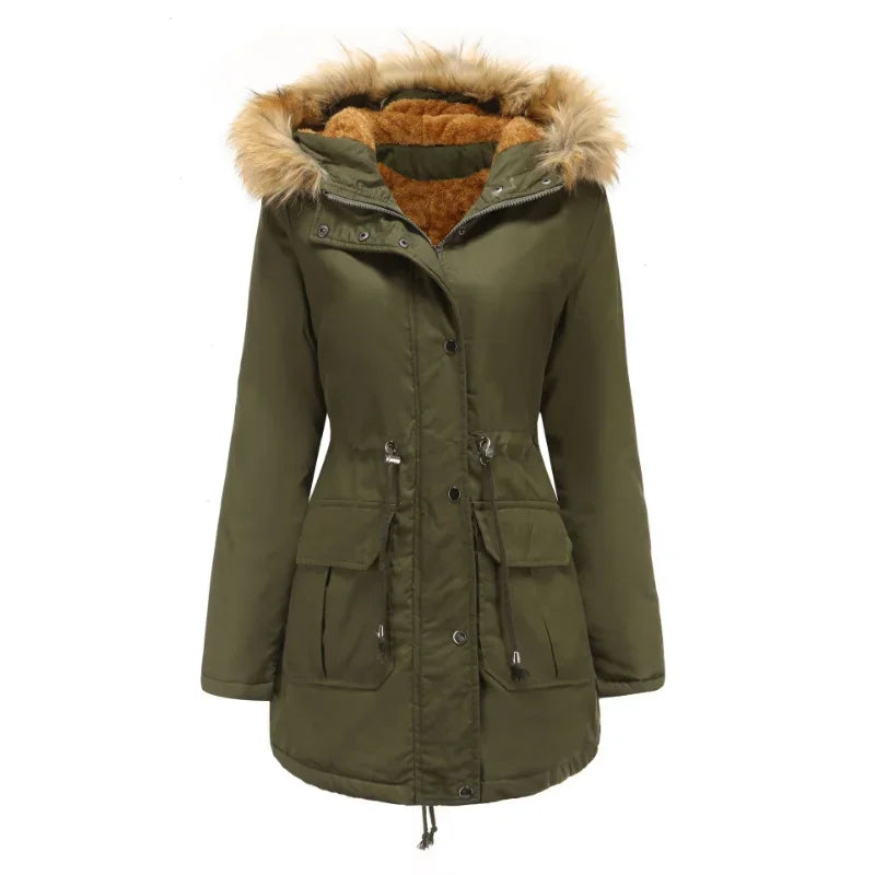 Lieke | Parka d'hiver longue avec col en fausse fourrure, imperméable et coupe-vent, doudoune isolée
