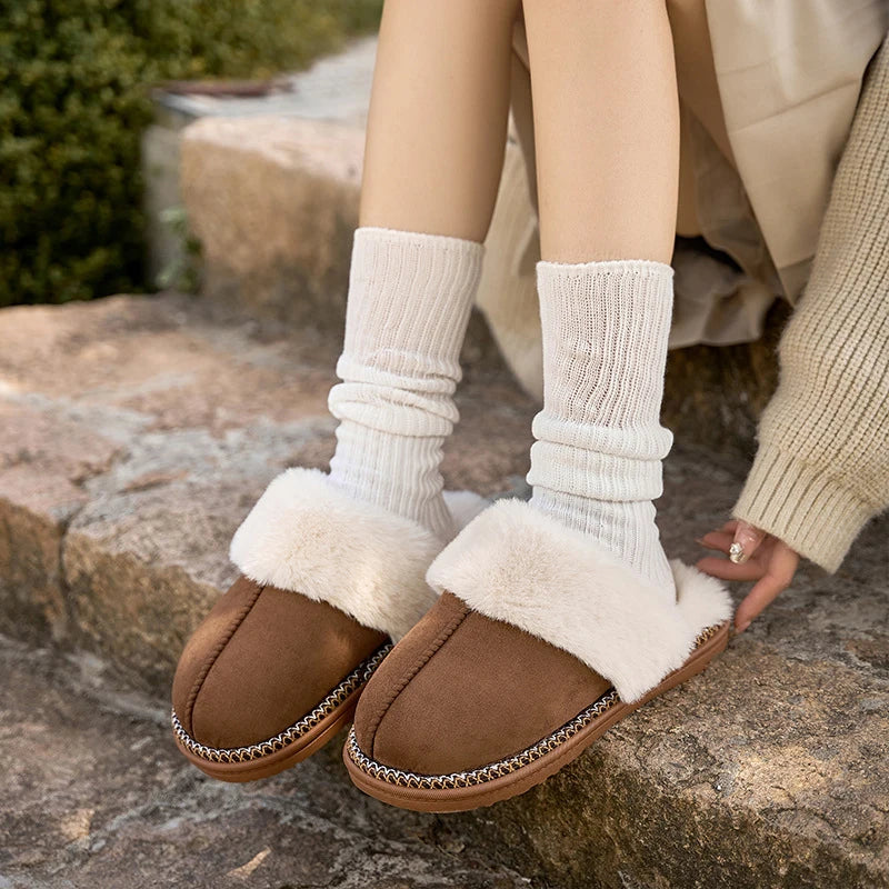 Vianelle | Zachte, met bont gevoerde pluche pantoffels voor dames – Comfortabele, warme winterschoenen voor binnenshuis