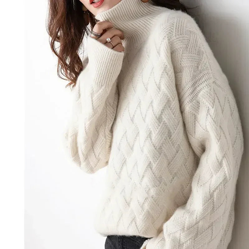 Belvra | Pull oversize en cachemire pour femme – Manches longues, col roulé, doux et chaud.