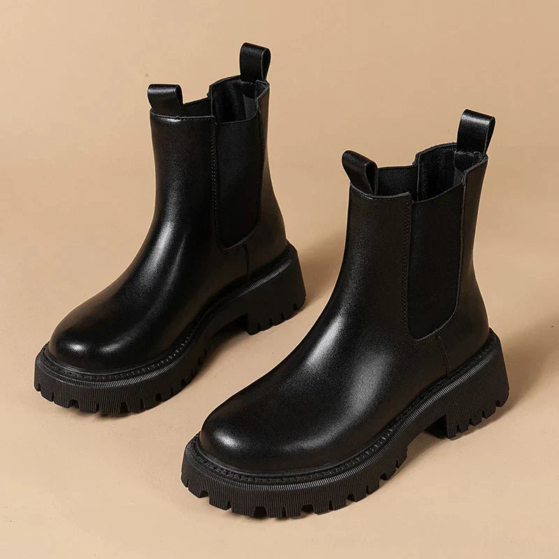 VexStep | Bottines Chelsea à plateforme antidérapantes en cuir pour femmes - Bottines imperméables et confortables