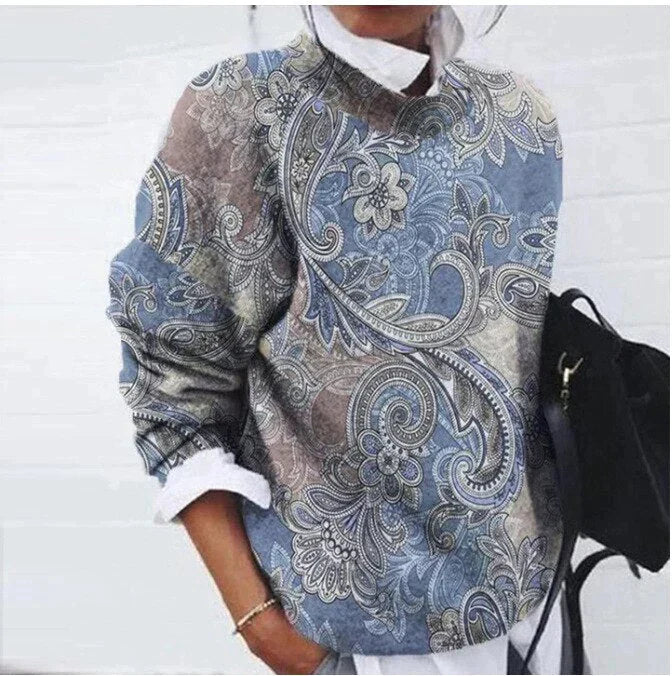 Luvina | Damestrui met print – elegante gebreide pullover met lange mouwen
