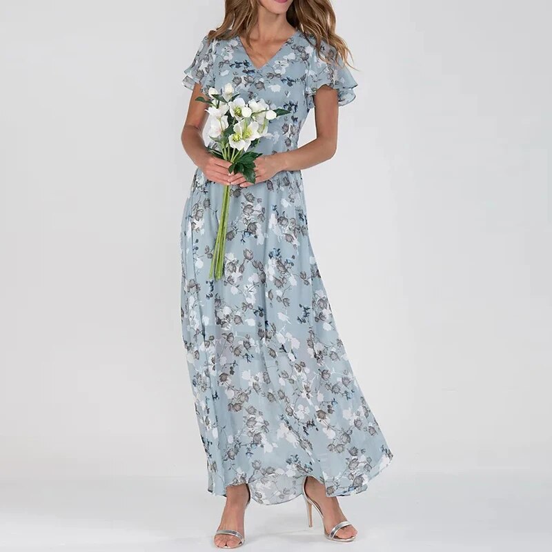 Leya | Zomerse maxi-jurk met bloemenprint voor dames – Elegante, langvallende jurk