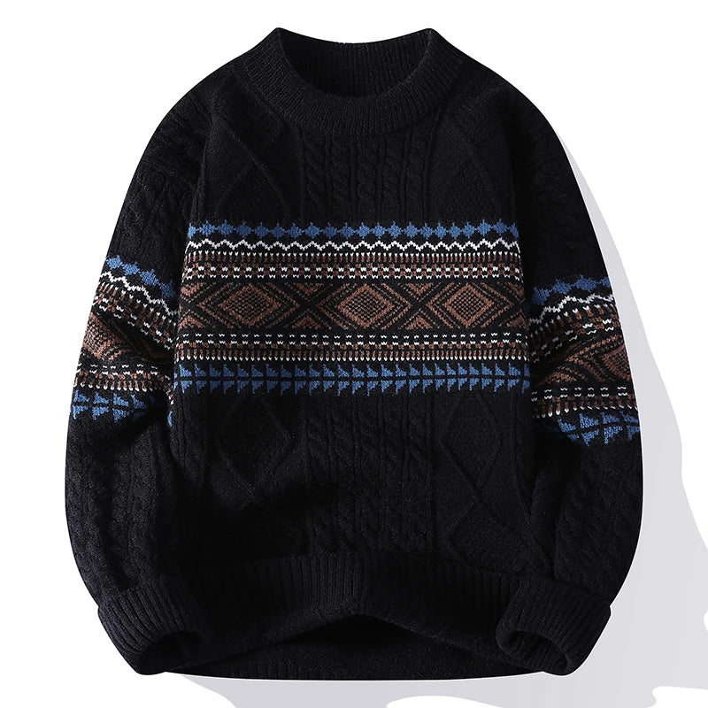 Harkin | Heren trui in tribale stijl – Dikke pullover met jacquard kabelpatroon, casual streetwear